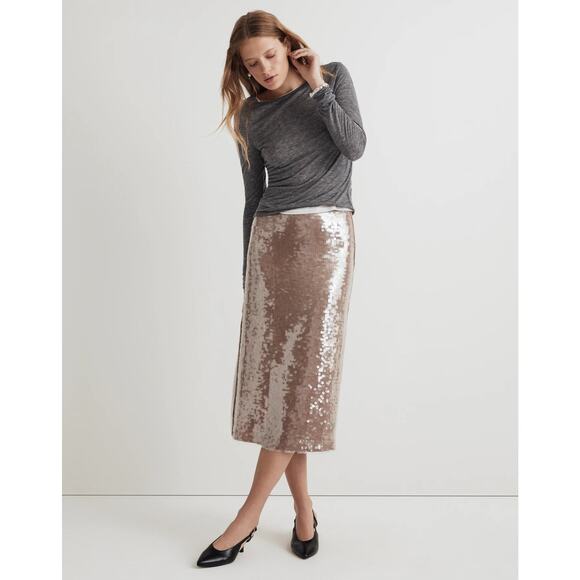 Madewell Sequin Midi Skirt Fallen Timber - 00 - Picture 2 of 6